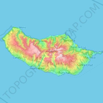 Ilha da Madeira topographic map, elevation, terrain
