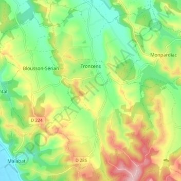 Troncens topographic map, elevation, terrain