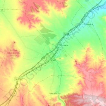 Muel topographic map, elevation, terrain