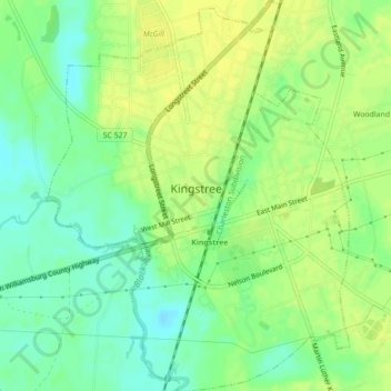Kingstree topographic map, elevation, terrain