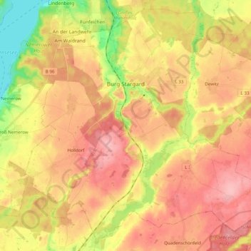 Burg Stargard topographic map, elevation, terrain