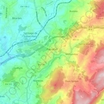 Penafiel topographic map, elevation, terrain