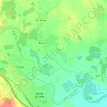 Ellerton-on-Swale topographic map, elevation, terrain