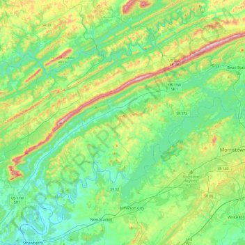 Grainger County topographic map, elevation, terrain