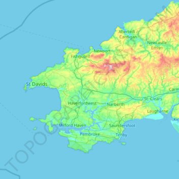 Pembrokeshire topographic map, elevation, terrain