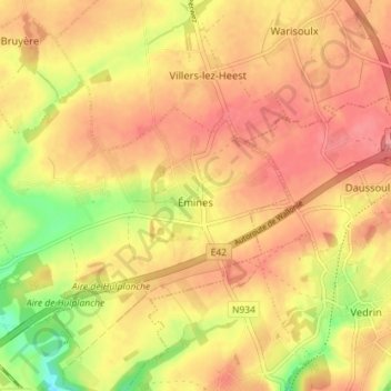 Émines topographic map, elevation, terrain