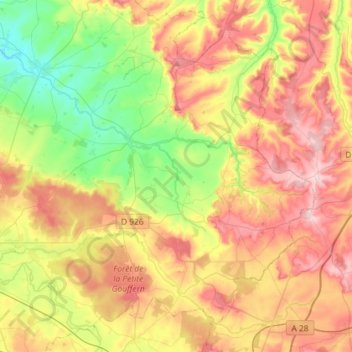 Gouffern en Auge topographic map, elevation, terrain