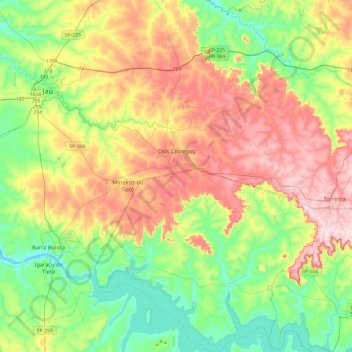 Dois Córregos topographic map, elevation, terrain