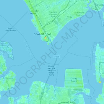 Hampton Roads topographic map, elevation, terrain