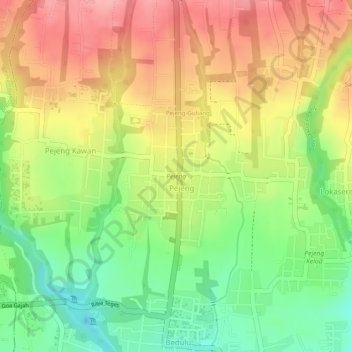 Pejeng topographic map, elevation, terrain