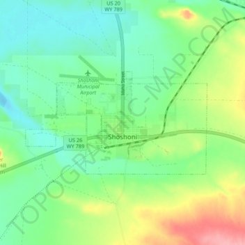 Shoshoni topographic map, elevation, terrain
