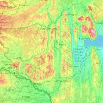 Zala vármegye topographic map, elevation, terrain