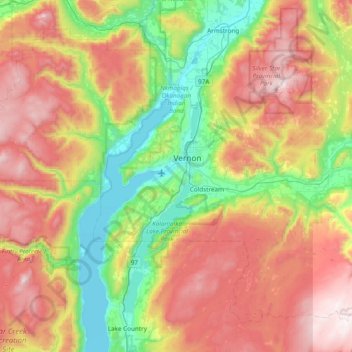 Bande Indienne d'Okanagan topographic map, elevation, terrain