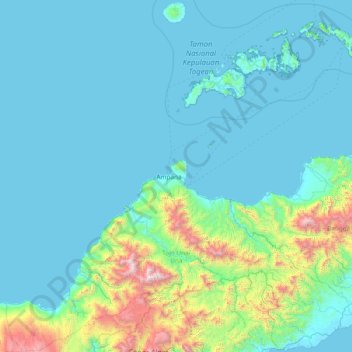 Tojo Una-Una Regency topographic map, elevation, terrain