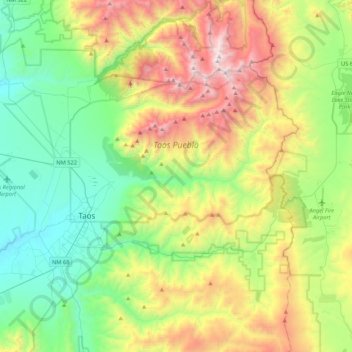 Taos Pueblo topographic map elevation - Thumbnail