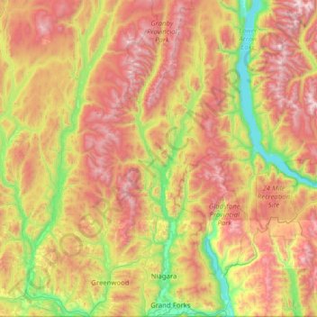 Area D (Granby Valley) topographic map, elevation, terrain