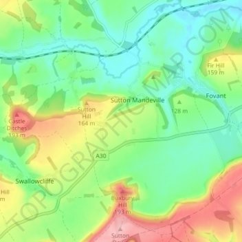 Sutton Mandeville topographic map, elevation, terrain