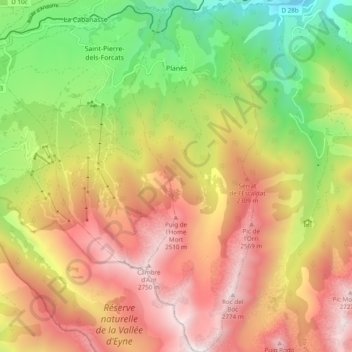Planès topographic map, elevation, terrain