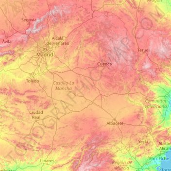 Castilla-La Mancha topographic map, elevation, terrain