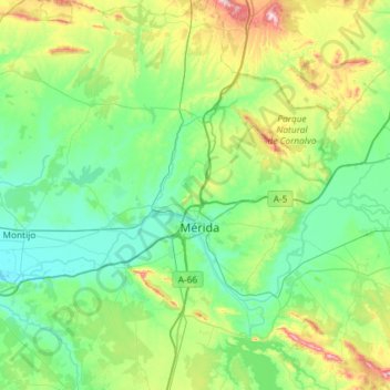 Mérida topographic map, elevation, terrain
