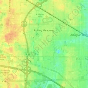 Rolling Meadows topographic map, elevation, terrain