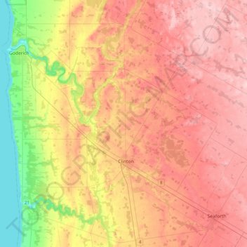 Central Huron topographic map, elevation, terrain