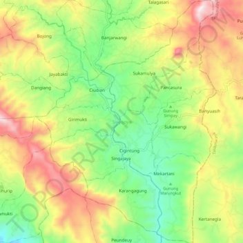 Singajaya topographic map, elevation, terrain