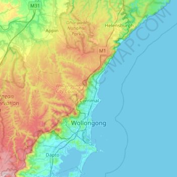 Wollongong City Council topographic map, elevation, terrain