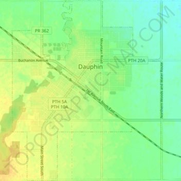 Dauphin topographic map, elevation, terrain