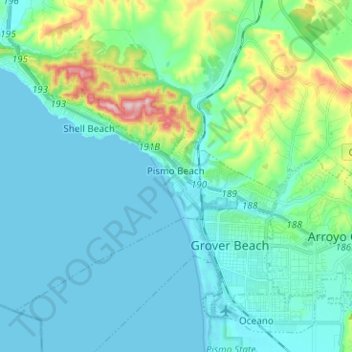 Pismo Beach topographic map, elevation, terrain