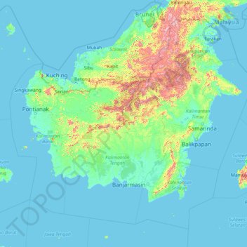 Kalimantan topographic map, elevation, terrain