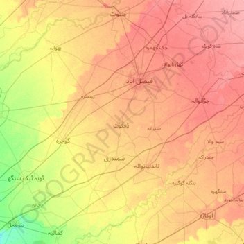 Faisalabad District topographic map, elevation, terrain