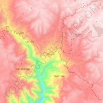 Puquio topographic map, elevation, terrain