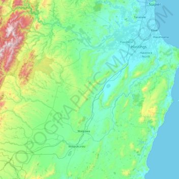 Tukituki River topographic map, elevation, terrain