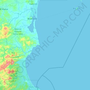 Bluefields topographic map, elevation, terrain