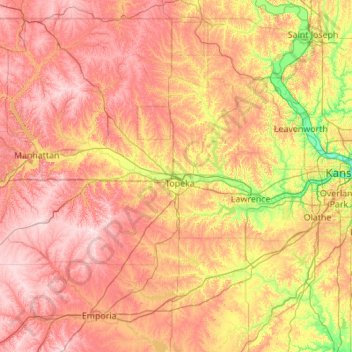 Kansas River topographic map, elevation, terrain