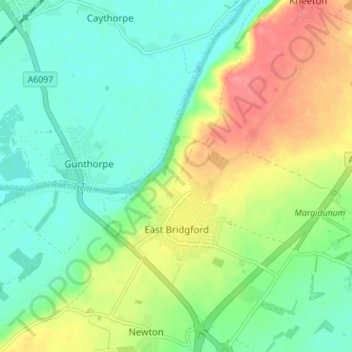 East Bridgford topographic map, elevation, terrain