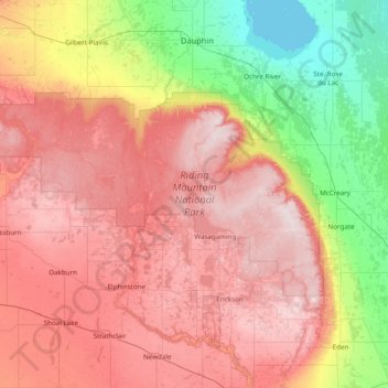 Riding Mountain National Park topographic map, elevation, terrain