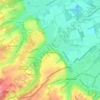 Hégenheim topographic map, elevation, terrain