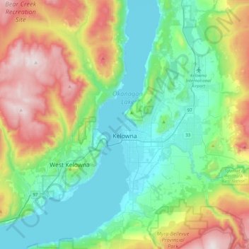 Kelowna topographic map, elevation, terrain