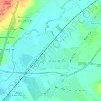 East Goscote topographic map, elevation, terrain