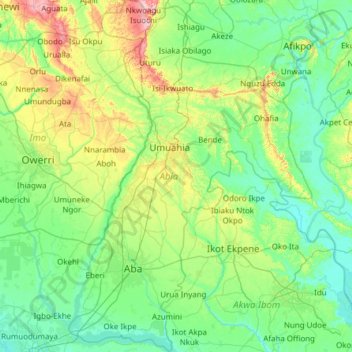 État d'Abia topographic map, elevation, terrain