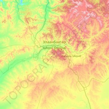 Ulaanbaatar topographic map, elevation, terrain