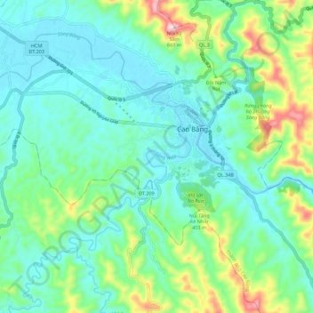 Cao Bằng topographic map, elevation, terrain