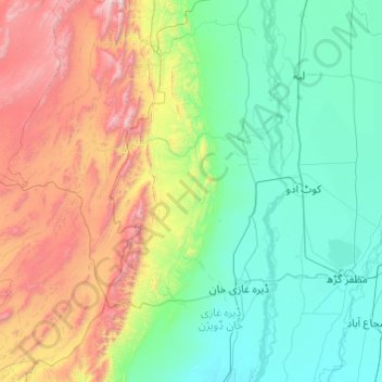 Dera Ghazi Khan District topographic map, elevation, terrain