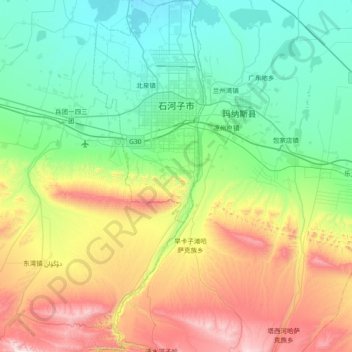 Shihezi City topographic map, elevation, terrain