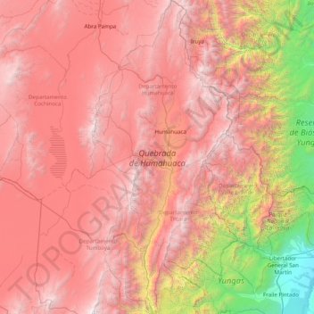 Quebrada de Humahuaca topographic map, elevation, terrain