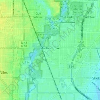 Morton Grove topographic map, elevation, terrain