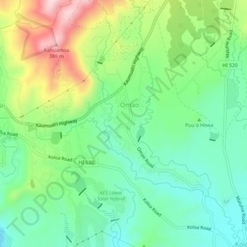 Omao topographic map, elevation, terrain