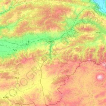 Tokat Merkez topographic map, elevation, terrain